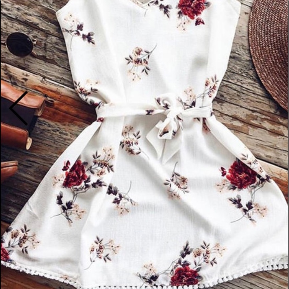 White Floral Spaghetti Strap Mini Dress - Picture 2 of 11